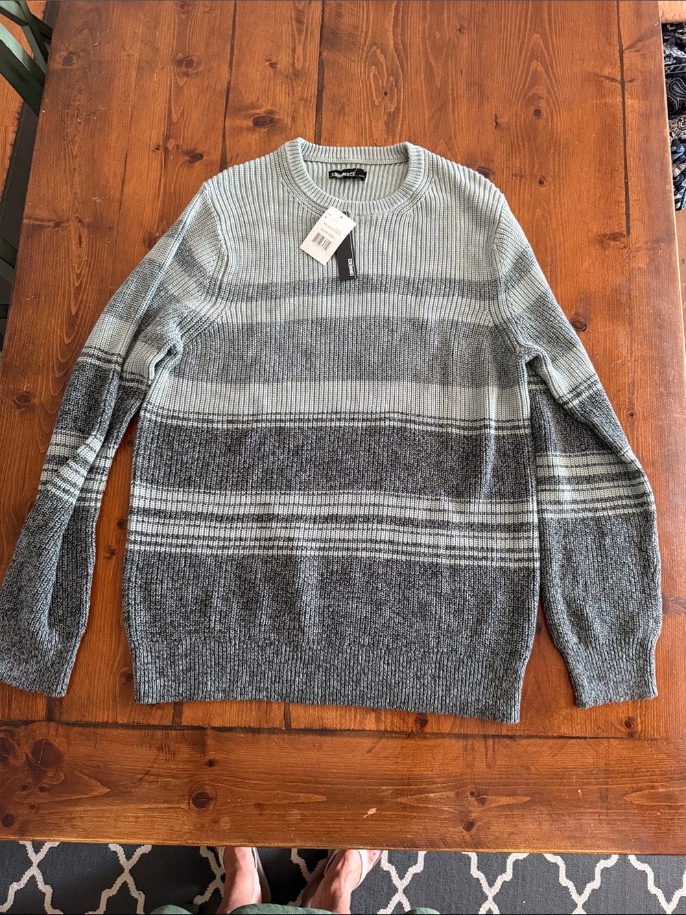 Men's Gray Striped Crewneck Sweater